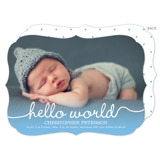 Blue Hello World Photo Birth Announcements
